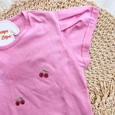 Conj. Blusa Cerejinhas de Paetê e Short - Rose e Verde